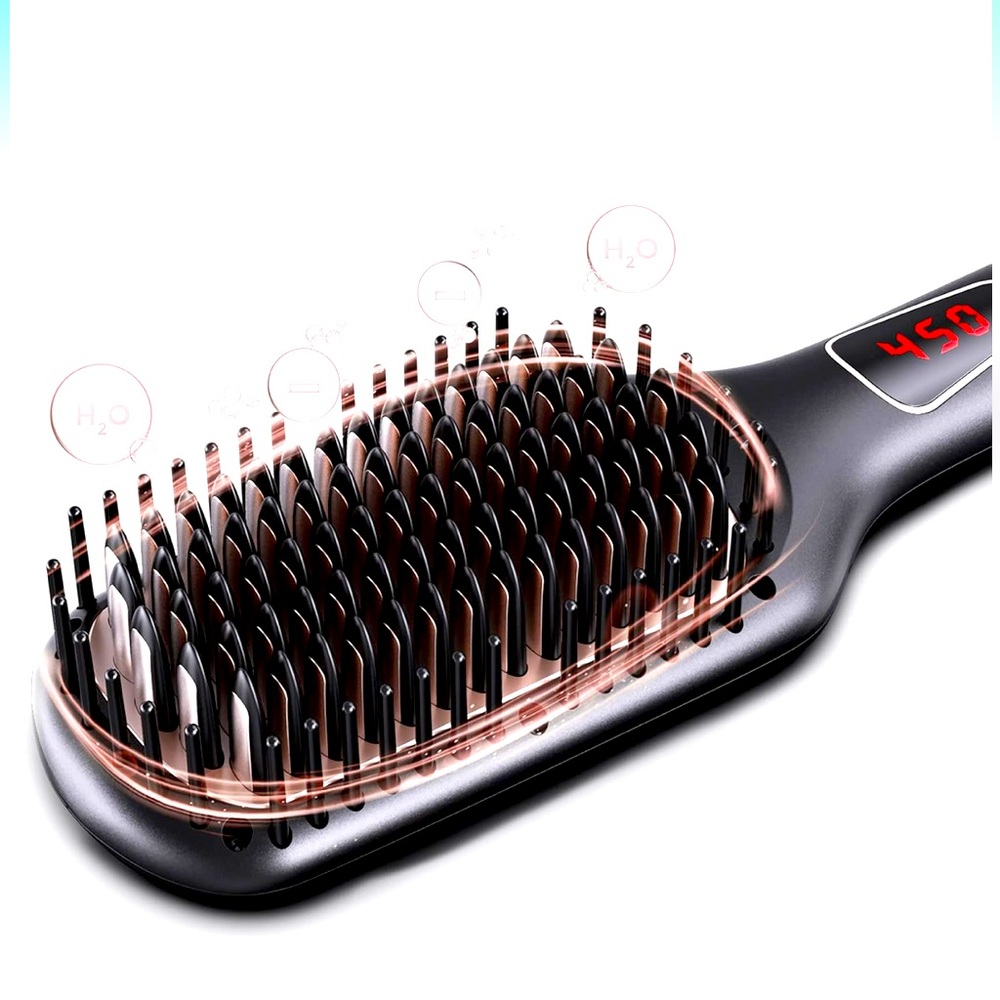 MEGAWISE Pro Ceramic Ionic Hair Straightener Brush for Home Salon